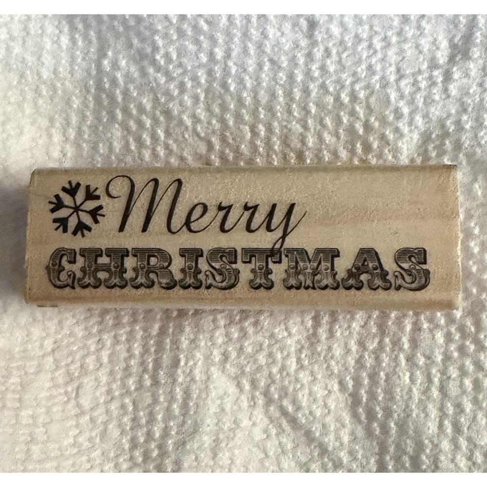 Craft Smart Merry Christmas 1x3" Mounted Rubber Stamp Scrapbooking Cards Festive